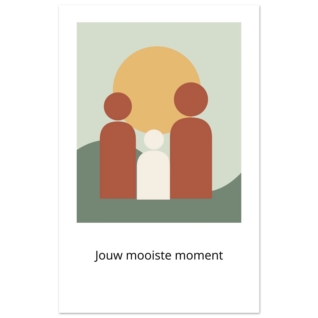 Poster Jouw verhaal met voorbeeldillustratie van een gezin en de tekst Jouw mooiste moment