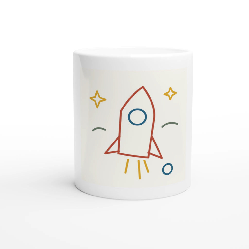 Witte Mini Meester-mok met volledige rakettekening aan de voorzijde